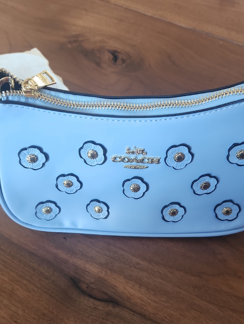 Fashion to Figure Light Blue Floral Appliqué Shoulder Bag